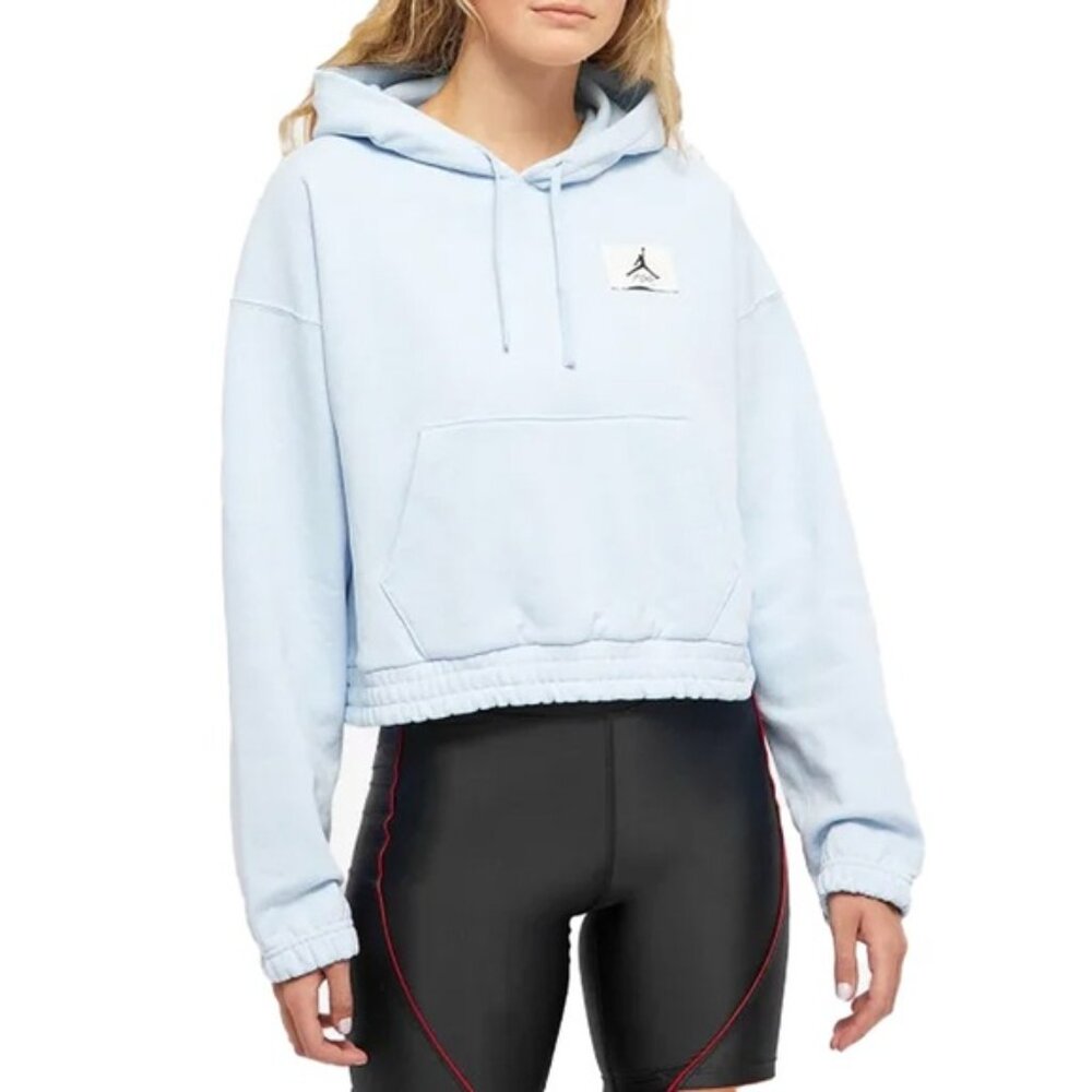 Jordan Women's Ocean Blue Loose Fit Essentials Fleece Pullover Hoodie Size 1X